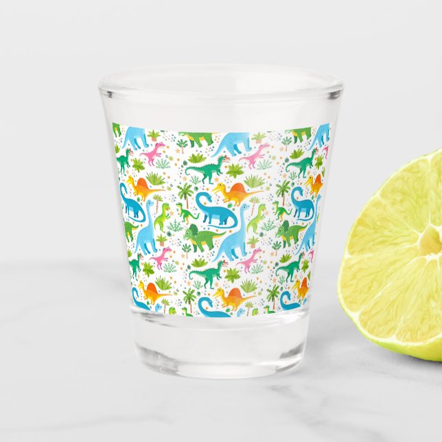 Colorful Dinosaur Seamless Pattern, Dinosaur Seaml Shot Glass (Front)