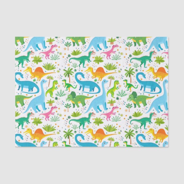 Colorful Dinosaur Seamless Pattern, Dinosaur Seaml Tissue Paper (Front)