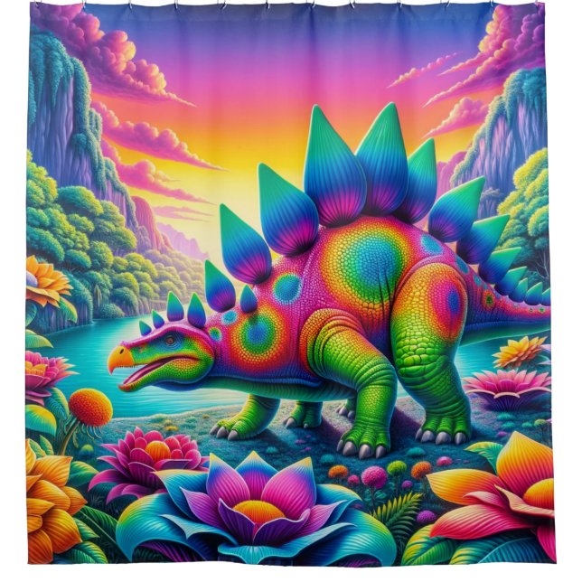 Colorful Dinosaur Shower Curtain (Front)