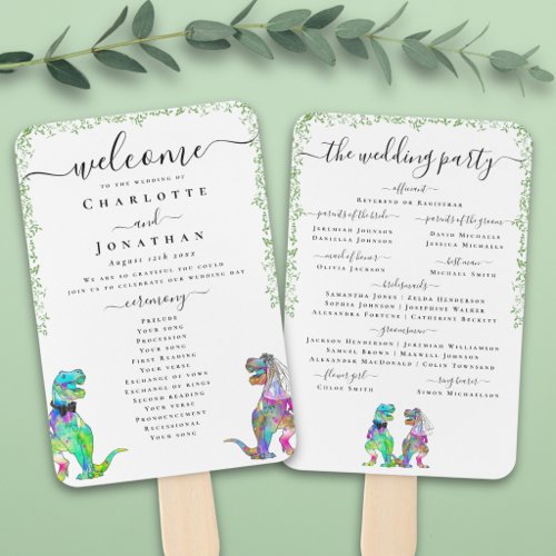 Colorful Dinosaur Theme Wedding Ceremony Program Hand Fan