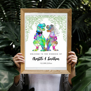 Colorful Dinosaur Themed Wedding Welcome Poster
