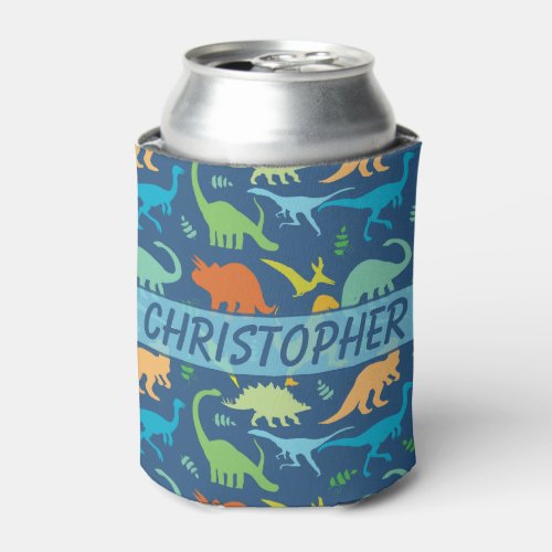 Colorful Dinosaur to Personalize Can Cooler