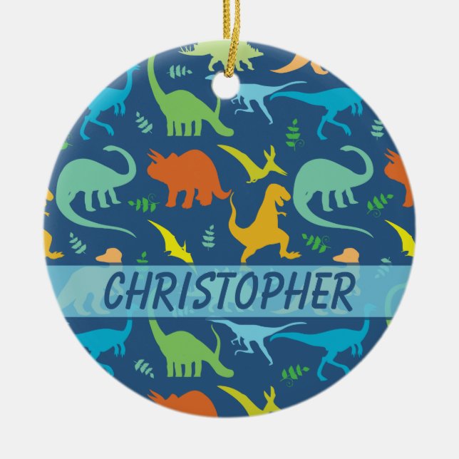 Colorful Dinosaur to Personalize Ceramic Ornament (Front)