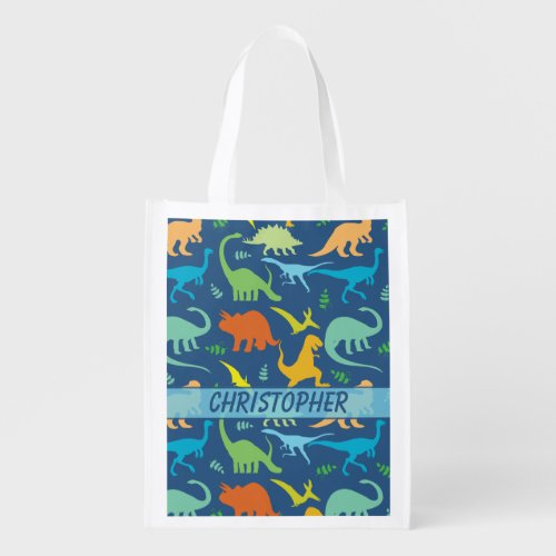 Colorful Dinosaur to Personalize Reusable Grocery Bag