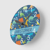 Colorful Dinosaur to Personalize Round Clock (Angle)