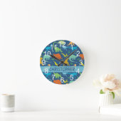 Colorful Dinosaur to Personalize Round Clock (Home)