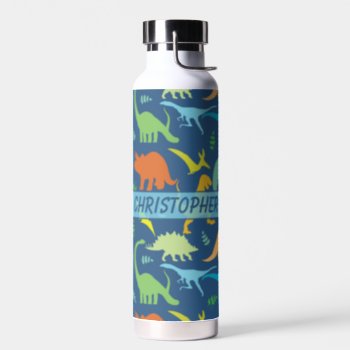 Colorful Dinosaur To Personalize Water Bottle by ironydesigns at Zazzle