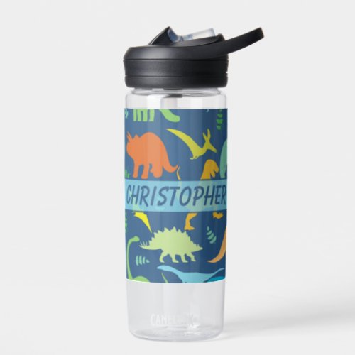 Colorful Dinosaur to Personalized Water Bottle