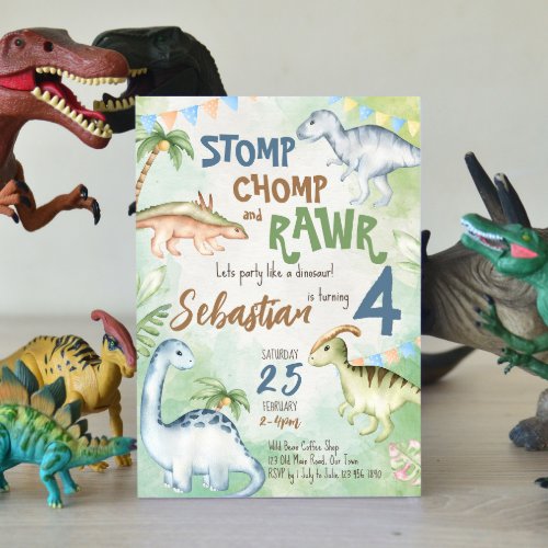 Colorful dinosaur toddler birthday party invitation