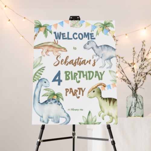 Colorful dinosaur toddler birthday party welcome  foam board