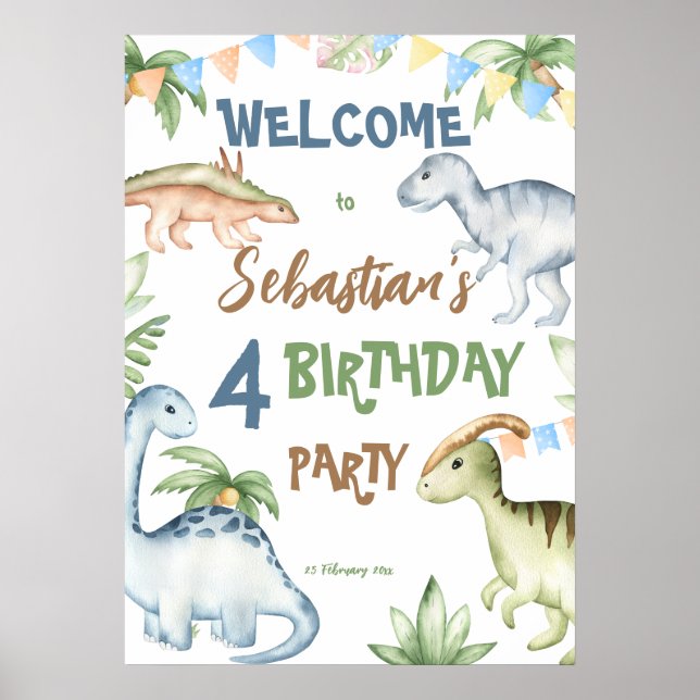 Colorful dinosaur toddler birthday party welcome  poster (Front)