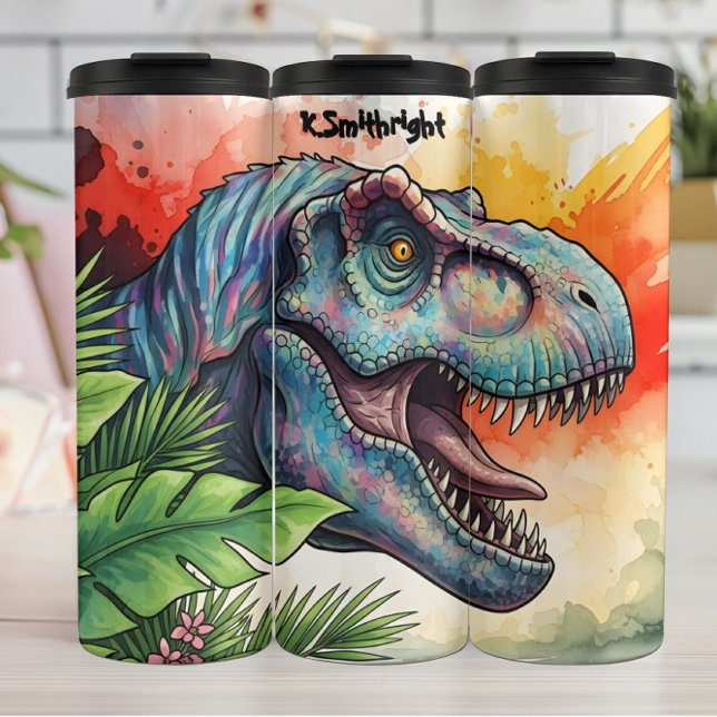 Colorful Dinosaur Tropical Leaves Roaring Thermal Tumbler (Creator Uploaded)
