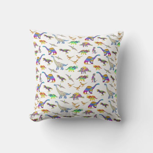 Colorful Dinosaur Watercolor Pattern Throw Pillow