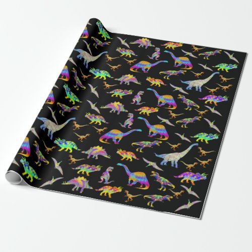 Colorful Dinosaur watercolor Pattern Wrapping Paper