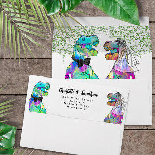 Colorful Dinosaur Wedding Return Address Envelope