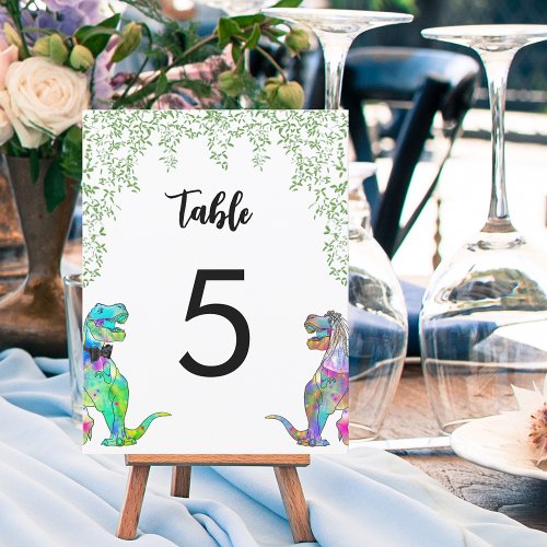 Colorful Dinosaur Wedding Table Number