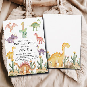 Colorful Dinosaurs 1st Birthday Party Invitation