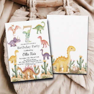 Colorful Dinosaurs 7th Birthday Party Invitation
