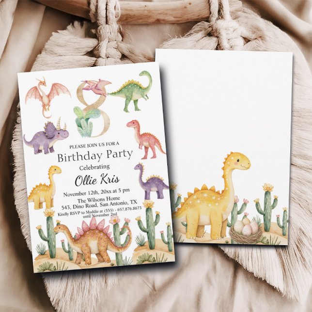 Colorful Dinosaurs 8th Birthday Party Invitation (Creator Uploaded)