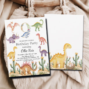 Colorful Dinosaurs 9th Birthday Party Invitation