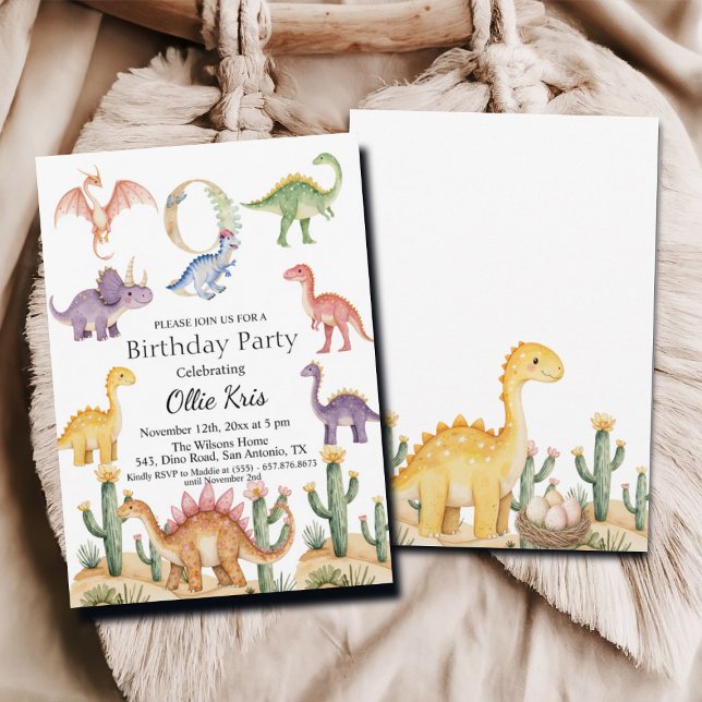 Colorful Dinosaurs 9th Birthday Party Invitation (Creator Uploaded)