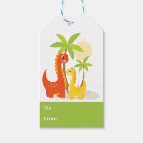 Colorful Dinosaurs Birthday Party Gift Tag