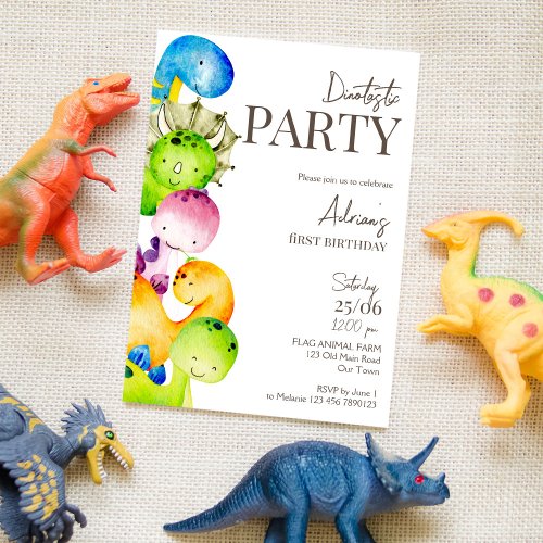 Colorful dinosaurs birthday party invitation