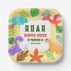 Colorful Dinosaurs birthday party Paper Plates