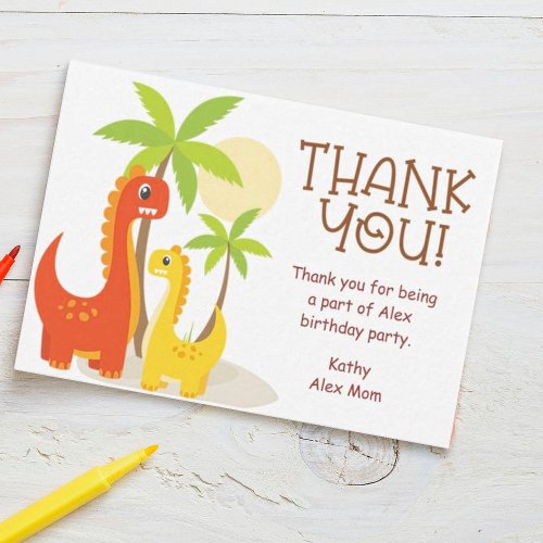 Colorful Dinosaurs Birthday Party Thank You Card