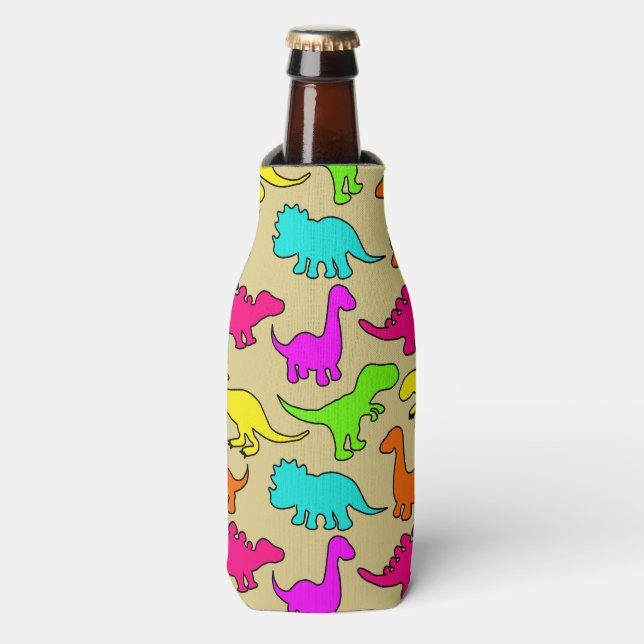 Colorful Dinosaurs Bottle Cooler (Bottle Front)