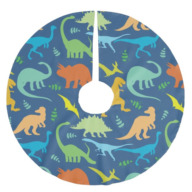 Colorful Dinosaurs Brushed Polyester Tree Skirt (Front)