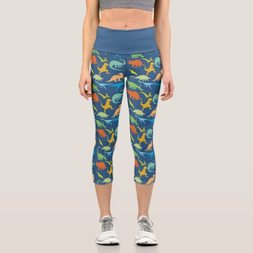 Colorful Dinosaurs Capri Leggings