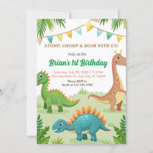 colorful dinosaurs cute boy birthday party invitation