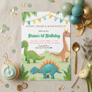 colorful dinosaurs cute boy birthday party invitation