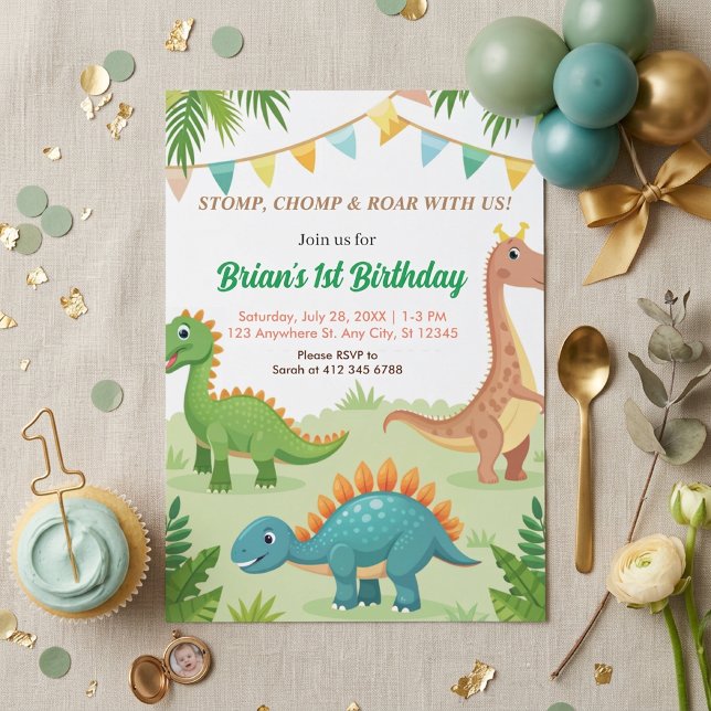  colorful dinosaurs cute boy birthday party  invitation (Creator Uploaded)