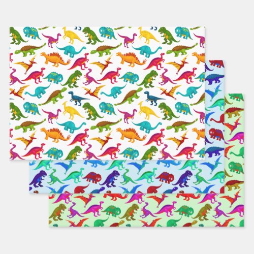 Colorful Dinosaurs Design Gift Tags Wrapping Paper Sheets