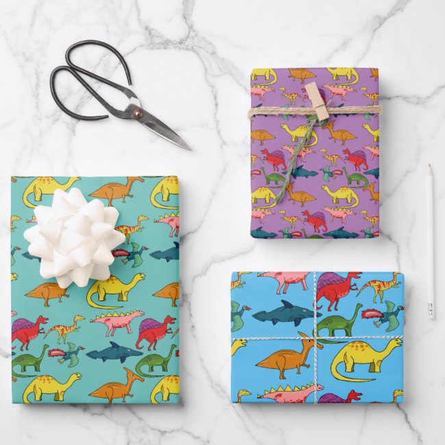 Colorful Dinosaurs Design Wrapping Paper Sheets
