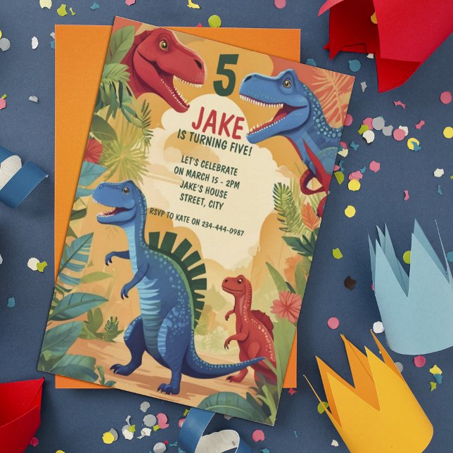 Colorful Dinosaurs Fifth Birthday Kids Party  Invitation (Creator Uploaded)