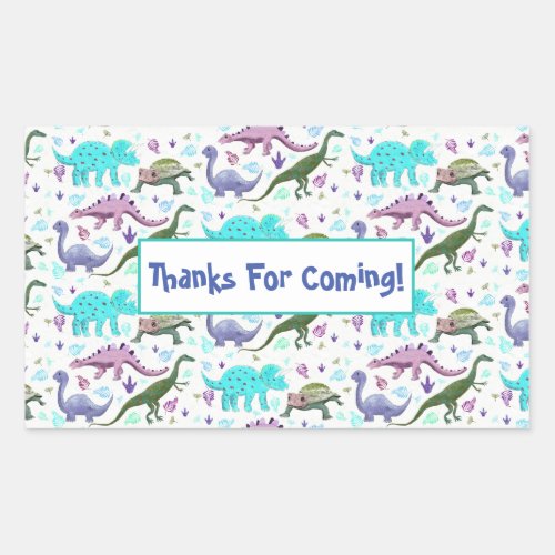 Colorful Dinosaurs Galore Thank You Party Rectangular Sticker