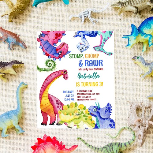 Colorful dinosaurs kids birthday budget invitation
