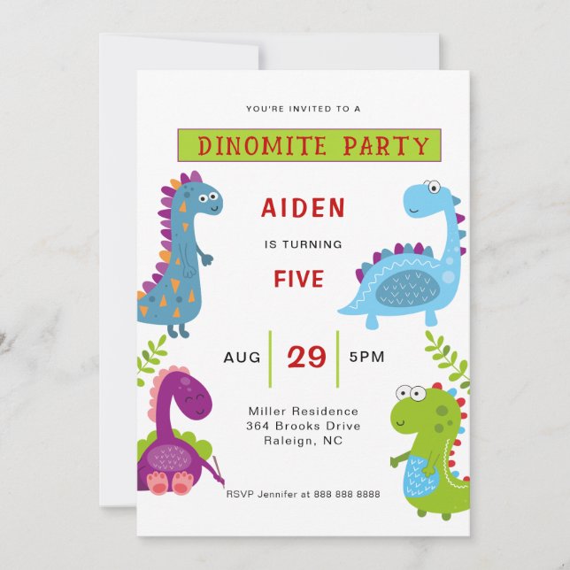 Colorful Dinosaurs Kids Birthday party  Invitation (Front)
