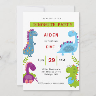 Colorful Dinosaurs Kids Birthday party  Invitation