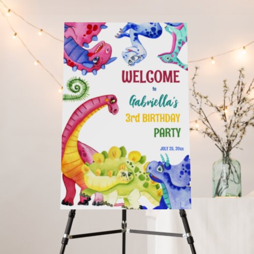 Colorful dinosaurs kids birthday welcome sign