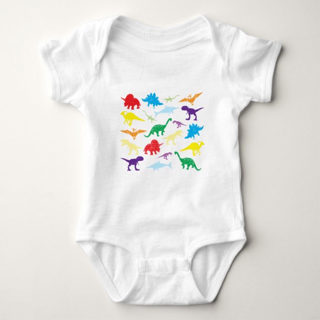 Colorful Dinosaurs Kids Pattern Baby Bodysuit (Front)
