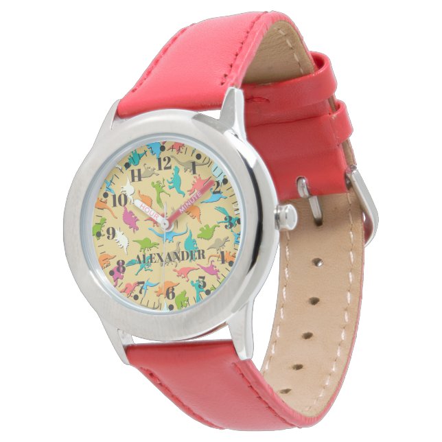 Colorful Dinosaurs Kids Wrist Watch (Angled)