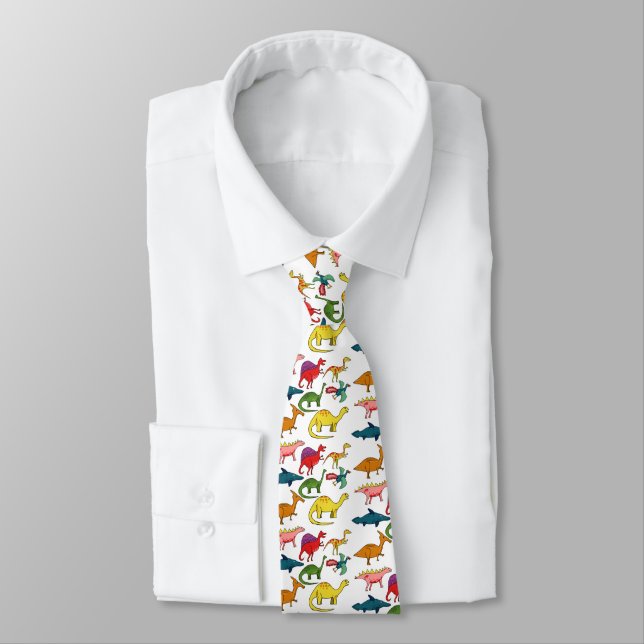 Colorful dinosaurs neck tie (Tied)