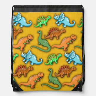 Colorful Dinosaurs on Yellow Drawstring Bag