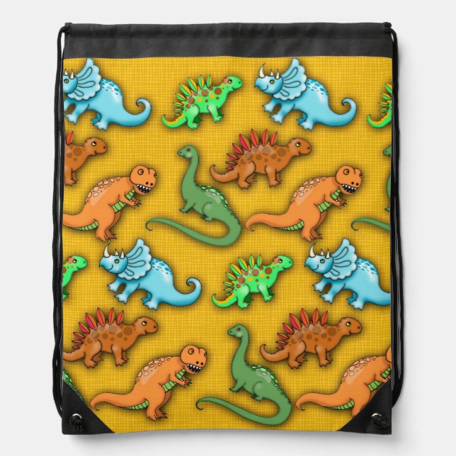 Colorful Dinosaurs on Yellow Drawstring Bag (Front)