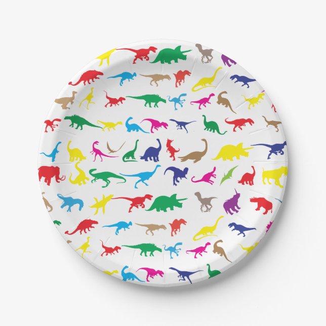 Colorful dinosaurs paper plates (Front)
