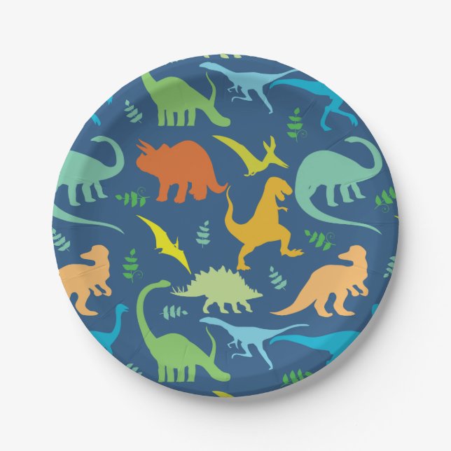 Colorful Dinosaurs Paper Plates (Front)